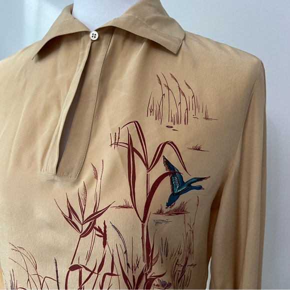 Rare 70s Gucci silk blouse with duck in marsh design - Picture 4 of 11
